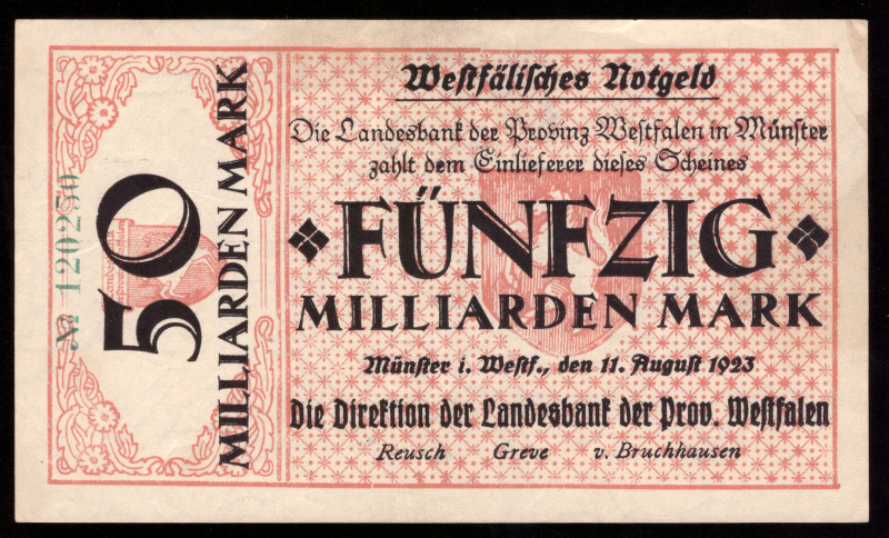 Germany Westfalen 50 Milliarden Mark 1923

WFA-27 ( Grabowski ); UNC
