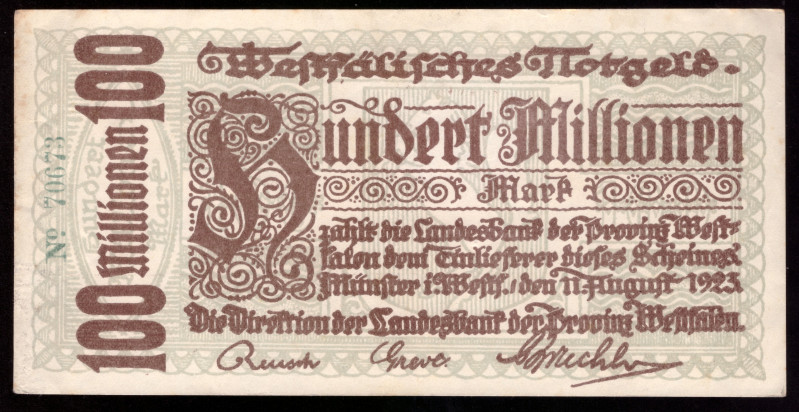 Germany Westfalen 500 Millionen Mark 1923

WFA-20 ( Grabowski ); UNC