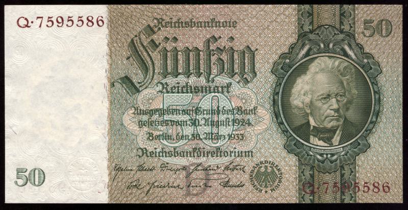 Germany 50 Reichsmark 1933

P-182a; UNC; Watermark: Head of David Hansemann at...