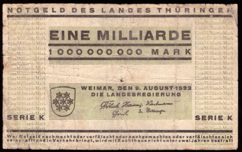 Germany Thuringen 1 Milliarde Mark 1923

THU-52 ( Grabowski ); F