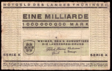 Germany Thuringen 1 Milliarde  Mark 1923