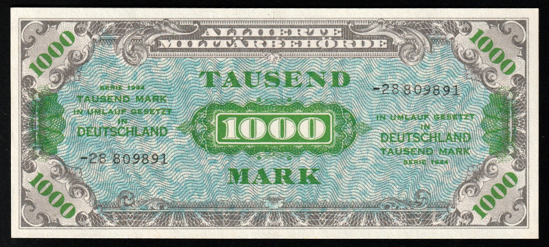 Germany 1000 Mark 1944 Allied Military Currency

P-198b; AMB-8c ( Grabowski );...
