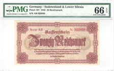 Germany Sudetenland and Lower Silesia 20 Reichsmark 1945 PMG 66 EPQ