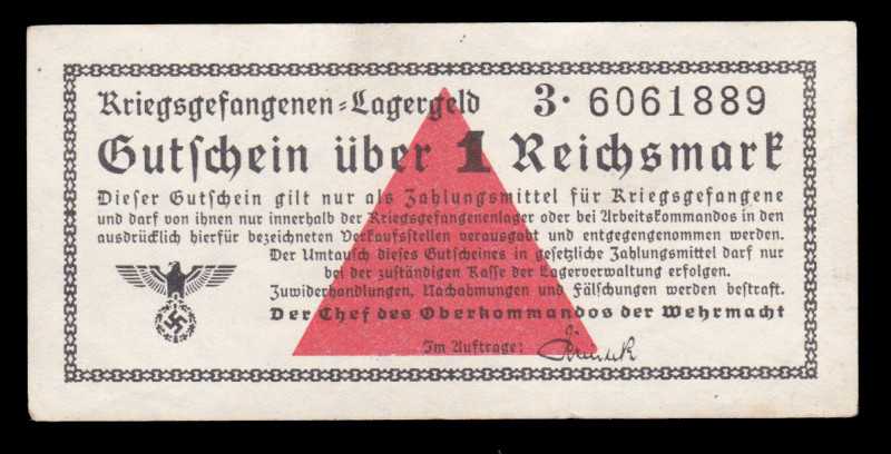Germany Lagergeld 1 Reichsmark 1939-45

Ros-518, Camb-3754c; S/N 3.6061889; Ge...