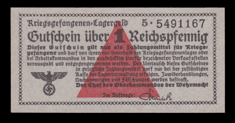 Germany Lagergeld 1 Reichspfennig 1939-45

Ros-515, Grab-20; S/N 5.5491167; Ge...