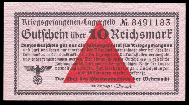 Germany Lagergeld 10 Reichsmark 1939-48

Ros-521, Camb-3757; S/N 8491183; Germ...