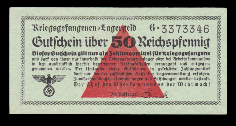 Germany Lagergeld 50 Reichspfennig 1939-45

Ros-517; S/N 6*3373346; Germany, K...