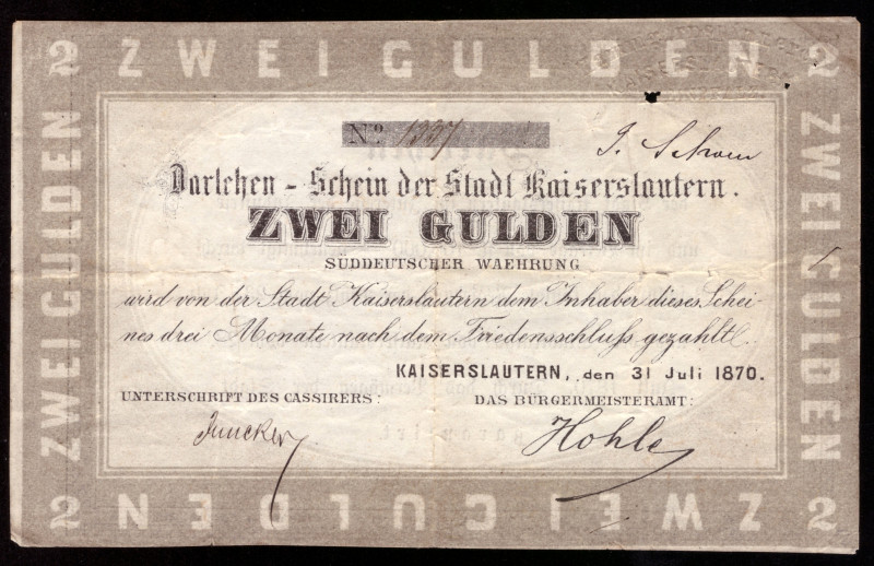 Germany Kaiserslautern 2 Gulden 1870

Kaiserslautern; VF