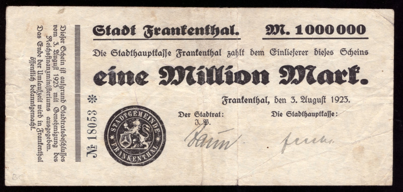 Germany Frankenthal 1.000.000 Mark 1923

Frankenthal; VF