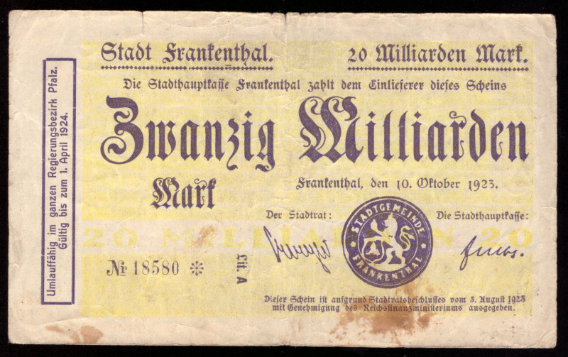 Germany Frankenthal 20 Milliardnen Mark 1923

Frankenthal; VF