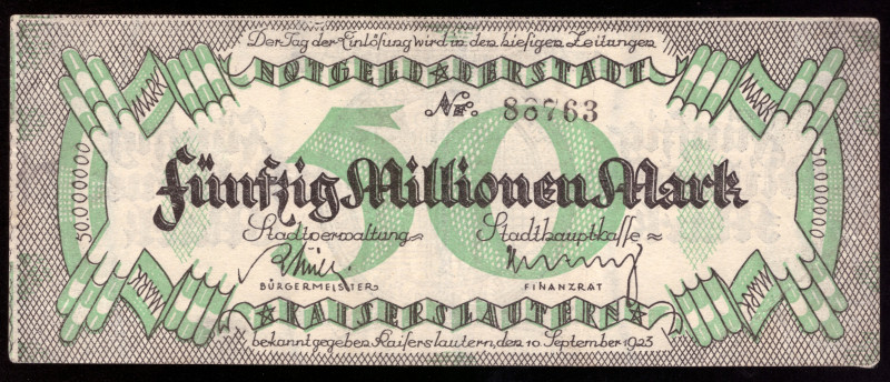 Germany Kaiserslautern 50 Millionen Mark 1923

Kaiserslautern; VF