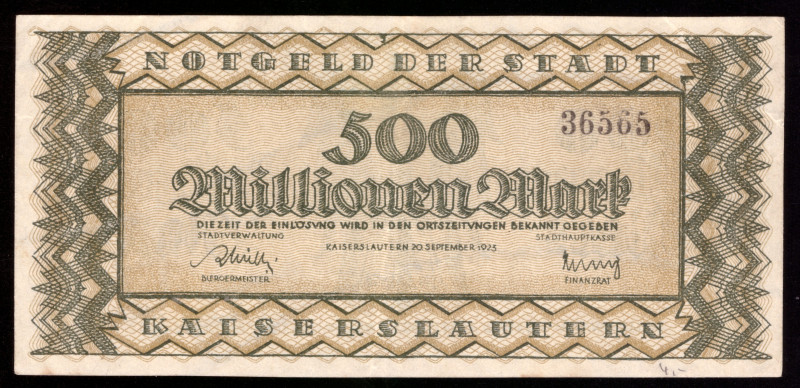 Germany Kaiserslautern 500 Millionen Mark 1923

Kaiserslautern; VF