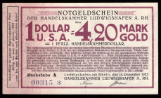Germany Ludwigshafen  1 Dollar USA = 4.20 Mark Gold 1923