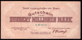Germany Ludwigshafen 100.000.000 Mark 1923