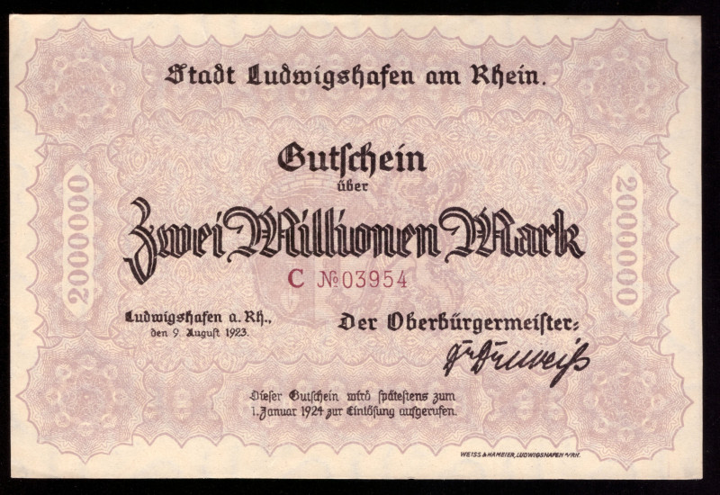 Germany Ludwigshafen 2.000.000 Mark 1923

Ludwigshafen; UNC