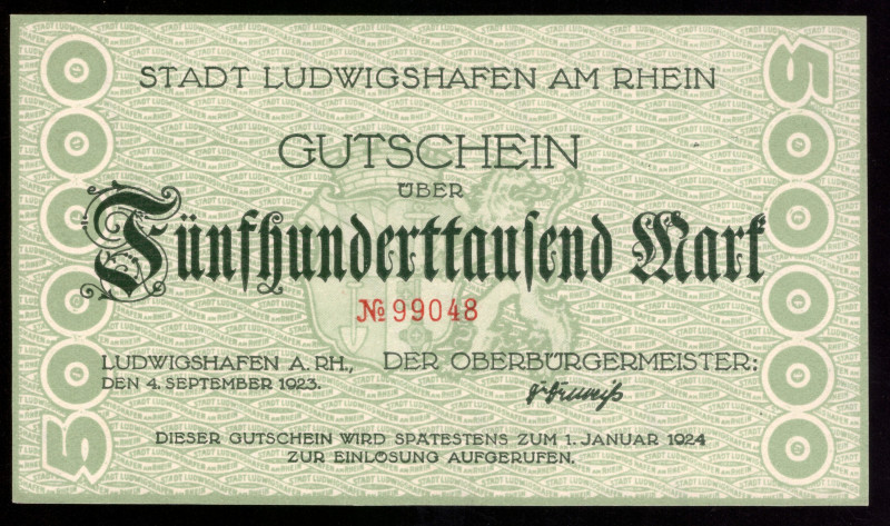 Germany Ludwigshafen 500.000 Mark 1923

Ludwigshafen; UNC