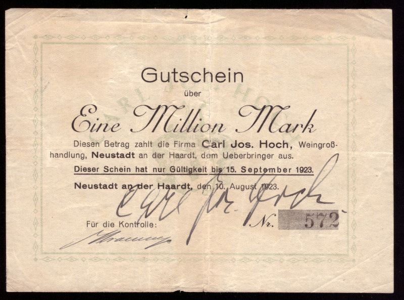 Germany Neustadt An Der Haardt 1.000.000 Mark 1923

Neustadt An Der Haardt; VF