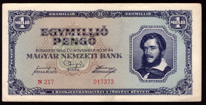 Hungary 1.000.000 Pengo 1945

P-122; AU