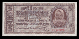 Ukraine Rowno 5 Karbowanez 1942