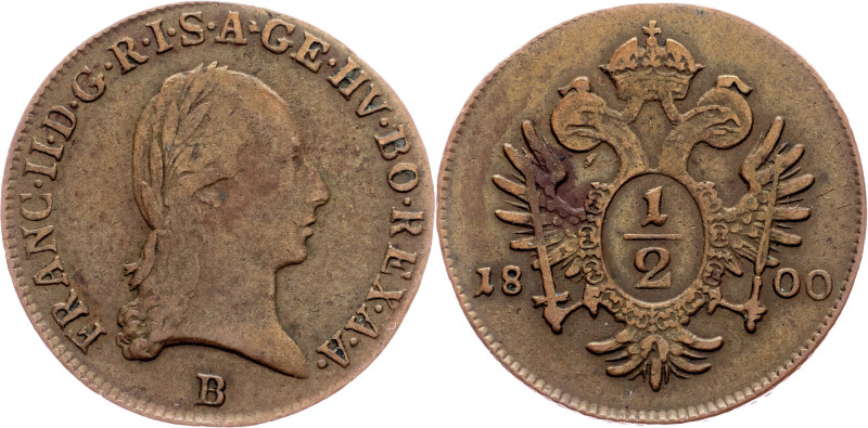 Franz I. (II.), 1/2 Kreuzer 1800, B, Kremnitz Category : Franz I. (II.) - Collec...