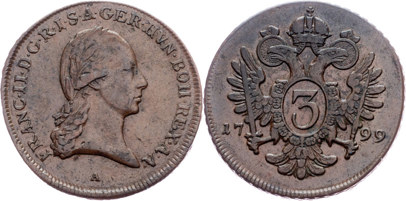 Franz I. (II.), 3 Kreuzer 1799, A, Vienna Category : Franz I. (II.) - Collection...