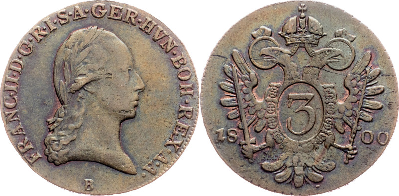 Franz I. (II.), 3 Kreuzer 1800, B, Kremnitz Category : Franz I. (II.) - Collecti...