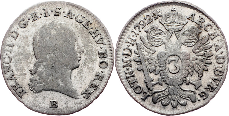 Franz I. (II.), 3 Kreuzer 1792, B, Kremnitz Category : Franz I. (II.) - Collecti...