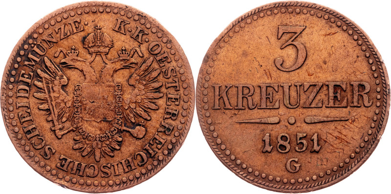 Franz Joseph I., 3 Kreuzer 1851, G Category : Habsburg
Ruler/Area : Franz Josep...