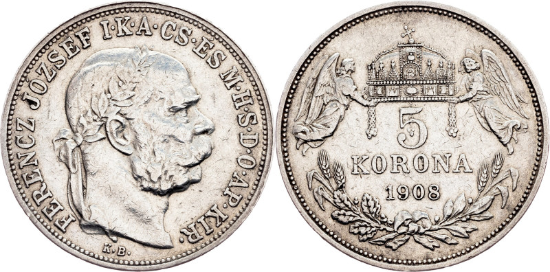 Franz Joseph I., 5 Korona 1908, KB, Kremnitz Category : Habsburg
Ruler/Area : F...