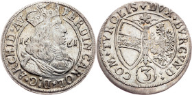 Ferdinand Charles, 3 Kreuzer 1661, Hall