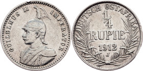 German East Africa, 1/4 Rupee 1912, J