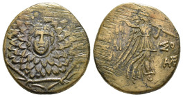 PONTOS. Amisos. Ae (Circa 85-65 BC). Time of Mithradates VI Eupator.
Obv: Aegis facing.
Rev: AMIΣOY.
Nike advancing right with shouldered palm branch;...