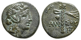PONTOS. Amisos. Time of Mithradates VI Eupator (Circa 105-90 or 90-85 BC). Ae.
Obv: Head of Dionysos right, wearing ivy wreath.
Rev: AMI - ΣOY.
Thyrso...