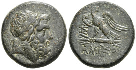 PONTOS. Amisos. Time of Mithradates VI Eupator (Circa 100-85 BC). Ae.
Obv: Laureate head of Zeus right.
Rev: AMIΣOY.
Eagle, head right, with wings spr...