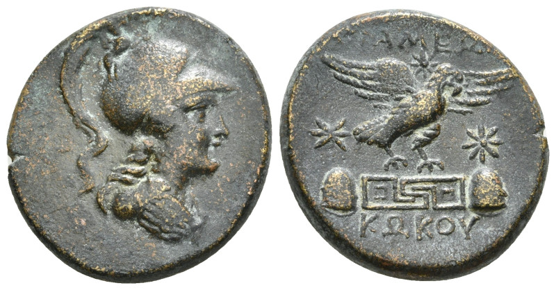 PHRYGIA. Apameia. Ae (Circa 88-40 BC). Kokos, magistrate.
Obv: Helmeted bust of...
