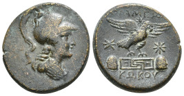 PHRYGIA. Apameia. Ae (Circa 88-40 BC). Kokos, magistrate.
Obv: Helmeted bust of Athena right.
Rev: AΠΑΜΕΩN / KΩKOY.
Eagle alighting right on maeand...