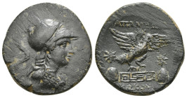 PHRYGIA. Apameia. Ae (Circa 88-40 BC). Kokos, magistrate.
Obv: Helmeted bust of Athena right.
Rev: AΠΑΜΕΩN / KΩKOY.
Eagle alighting right on maeander ...