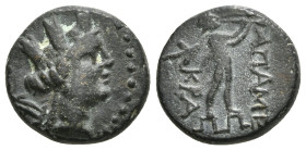 PHRYGIA. Apameia. Circa 88-40 BC. 
Obv : Turreted head of Tyche to right.
Rev : Marsyas advancing to right on maeander pattern, playing double flute. ...