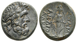 PHRYGIA. Apameia. Ae (Circa100-50 BC). Andronikos and Alkion, magistrates.
Obv: Laureate head of Zeus right.
Rev: AΠΑΜΕΩN / ANΔΡΟΝΙ / ΑΛΚΙΟΥ.
Cult sta...