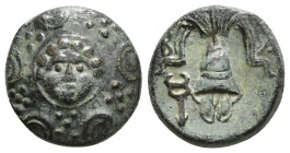 KINGS OF MACEDON. Philip III Arrhidaios (323-317 BC). Ae 1/2 Unit. Salamis.
Obv: Macedonian shield, with facing gorgoneion on boss.
Rev: B - A.
Macedo...
