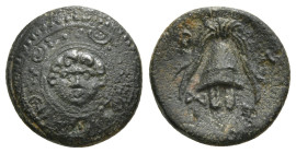 KINGS OF MACEDON. Philip III Arrhidaios (323-317 BC). Ae 1/2 Unit. Salamis.
Obv: Macedonian shield, with facing gorgoneion on boss.
Rev: B - A.
Creste...