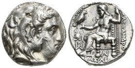 KINGS OF MACEDON. Alexander III 'the Great' (336-323 BC). Tetradrachm. Pella(?).
Obv: Head of Herakles right, wearing lion skin.
Rev: AΛΕΞΑΝΔΡOY.
Zeus...