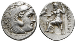 KINGS OF MACEDON. Alexander III 'the Great' (336-323 BC). Drachm. Uncertain mint.
Obv: Head of Herakles right, wearing lion skin.
Rev: AΛΕΞΑΝΔΡΟΥ.
Zeu...