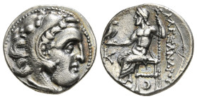 KINGS OF MACEDON. Alexander III 'the Great' (336-323 BC). Drachm. Uncertain mint.
Obv: Head of Herakles right, wearing lion skin.
Rev: AΛΕΞΑΝΔΡΟΥ.
Zeu...
