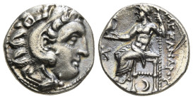 KINGS OF MACEDON. Alexander III 'the Great' (336-323 BC). Drachm. Uncertain mint.
Obv: Head of Herakles right, wearing lion skin.
Rev: AΛΕΞΑΝΔΡΟΥ.
Zeu...