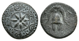 KINGS OF MACEDON. Alexander III 'the Great' (336-323 BC). Ae Half Unit. Macedonian mint.
Obv: Macedonian shield with star on boss.
Rev: B - A.
Macedon...