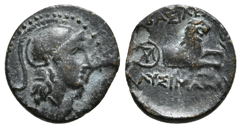KINGS OF THRACE (Macedonian). Lysimachos (305-281 BC). Ae.
Obv: Helmeted head of...