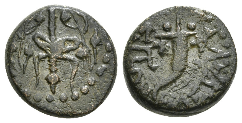 LYDIA. Mastaura. Ae (1st century BC).
Obv: Filleted thyrsos within wreath.
Rev: ...