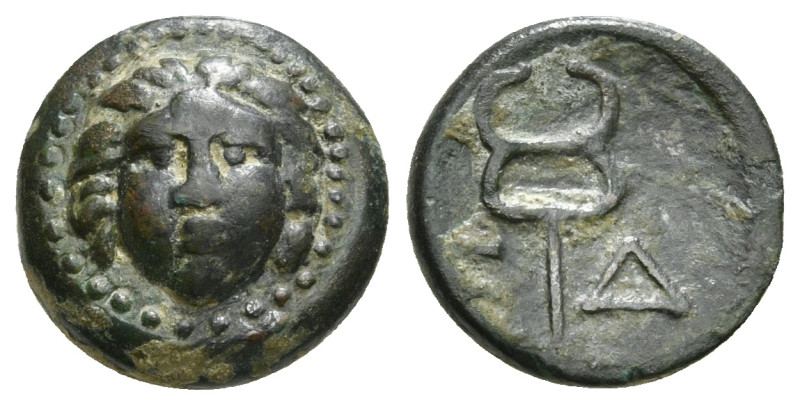 PAMPHYLIA, Aspendos. 2nd-1st centuries BC. Æ. Obv : Facing gorgoneion / Kerykeio...
