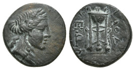 PHRYGIA. Laodikeia. Ae (Circa 133-67 BC).
Obv: Laureate head of Apollo right.
Rev: ΛAOΔIKEΩN.
Tripod. 2,73 g - 13,97 mm